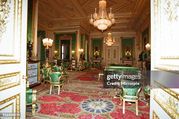 Interior view of Windsor Castle showing restoration after it was ...