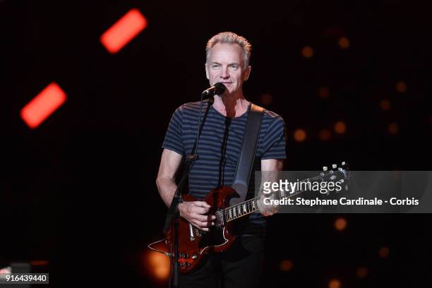 Honorary President of the 33rd Victoires de la Musique 2018 singer Sting performs during the 33rd "Les Victoires De La Musique" at La Seine Musicale...