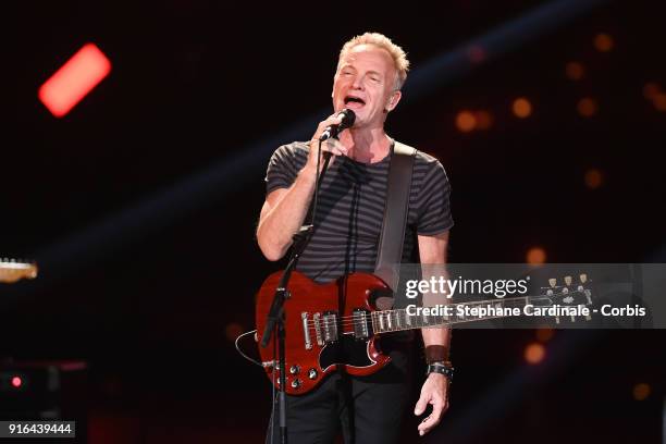 Honorary President of the 33rd Victoires de la Musique 2018 singer Sting performs during the 33rd "Les Victoires De La Musique" at La Seine Musicale...