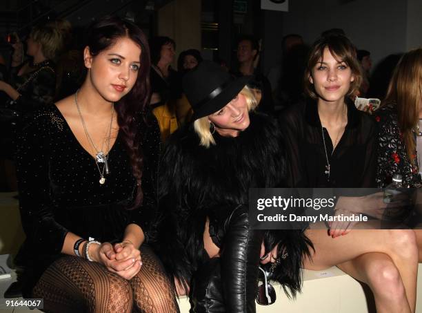 Socialite Peaches Geldof, actress Jaime Winstone and television personality Alexa Chung attend the Topshop Unique show at London Fashion Week...