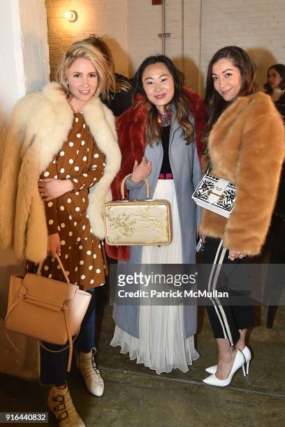 Mireille Beckwith, Mary Gui and Laurelle Gunderson attend the Nicole Miller Fall 2018 Runway Show at Industria Studios on February 9, 2018 in New...