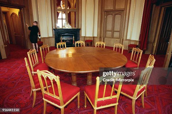 Interior view of Windsor Castle showing restoration after it was ...