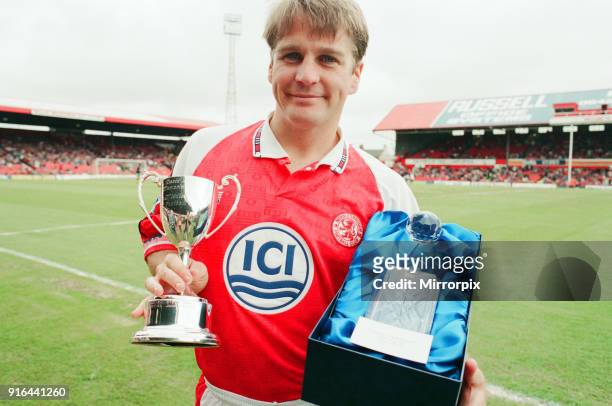 John Hendrie, Middlesbrough Football Player 1990-1996, pictured with both his recent awards, the ICI Player of the Year award, and the David Bingham...