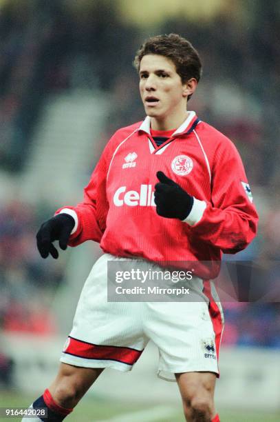 Middlesbrough 1-1, Premiership match at the Riverside Stadium, Saturday 16th March 1996. Juninho Paulista.