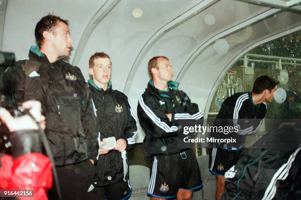 Newcastle 1-2 Sunderland, Premier league match at St James Park, Wednesday 25th August 1999. Alan Shearer & Duncan Ferguson, Substitute, Dugout.