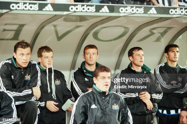 Newcastle 1-2 Sunderland, Premier league match at St James Park, Wednesday 25th August 1999. Alan Shearer & Duncan Ferguson. Watching match from...