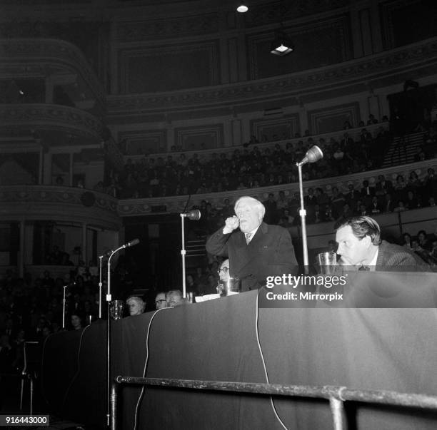 No Hanging' rally at the Albert Hall. Pictured, Sydney Silverman, a British Labour politician and vocal opponent of capital punishment, 19th April...