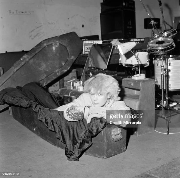 Punk singer and actress Toyah Willcox sleeping in her coffin in Battersea, London, 13th May 1979.