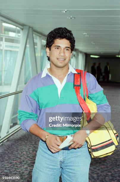 Sachin Tendulkar, first overseas signing for Yorkshire County Cricket Club, pictured arriving at London Heathrow Airport, 28th April 1992.