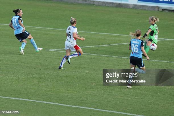 Lisa De Vanna of Sydney FC scores a goal during the W-League semi final match between Sydney FC and the Newcastle Jets at Leichhardt Oval on February...