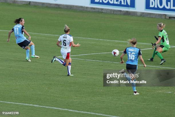 Lisa De Vanna of Sydney FC scores a goal during the W-League semi final match between Sydney FC and the Newcastle Jets at Leichhardt Oval on February...