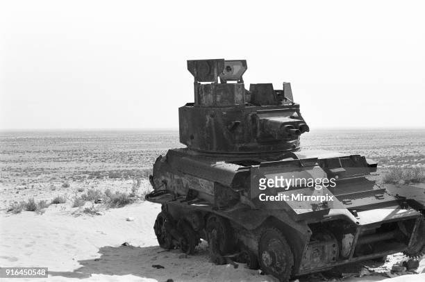 The remains of a Vickers Mk VIB light tank close to the scene of the El Alamein battlefield 29th May 1976.