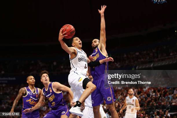 Travis Trice of the Bullets shoots during the round 18 NBL match between the Sydney Kings and the Brisbane Bullets at Qudos Bank Arena on February...