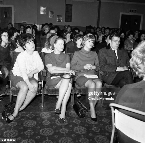 Trawler wives meeting, held in a church hall in Grimsby. Trawler wives Mary Denness and Yvonne Blenkinsop came from Hull to attend the meeting, 13th...