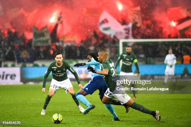 Andre Franck Zambo Anguissa of Marseille and Kevin Monnet Paquet of Saint Etienne during the Ligue 1 match between AS Saint-Etienne and Olympique...