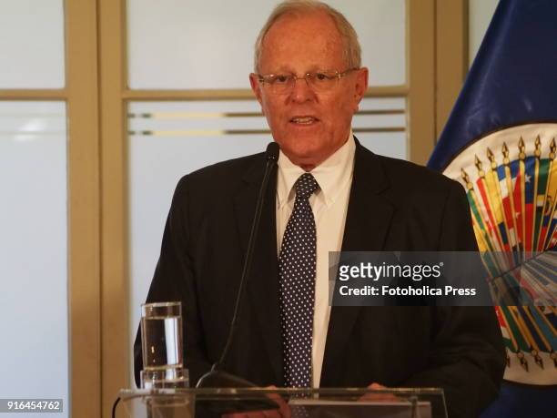 Pedro Pablo Kuczynski, President of Peru, speaking during the visit of Luis Almagro, Secretary General of the Organization of American States - OAS -...