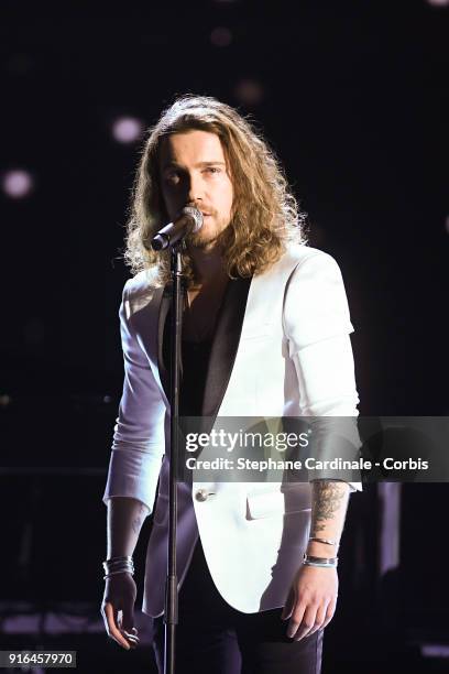 Julien Dore performs during the 33rd "Les Victoires De La Musique" 2018 at La Seine Musicale on February 9, 2018 in Boulogne-Billancourt, France.