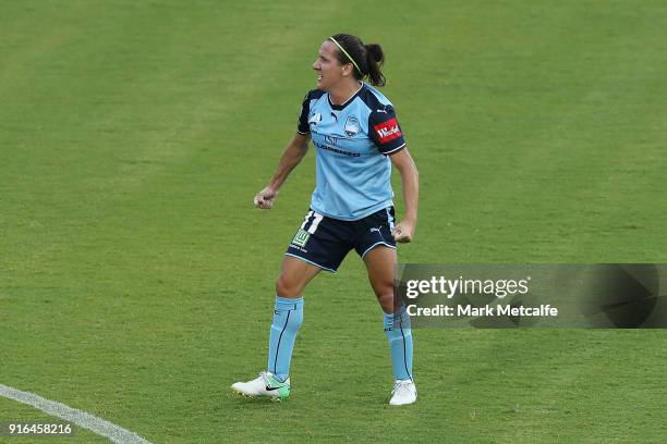 Lisa De Vanna of Sydney FC celebrates victory at the end of the W-League semi final match between Sydney FC and the Newcastle Jets at Leichhardt Oval...