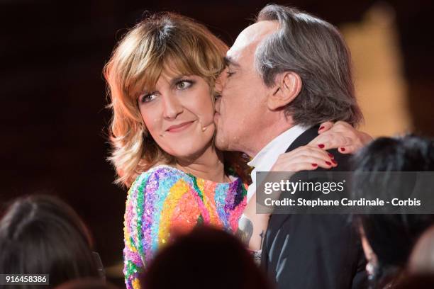 Daphne Burki and Philippe Lavil attends the 33rd "Les Victoires De La Musique" 2018 at La Seine Musicale on February 9, 2018 in Boulogne-Billancourt,...