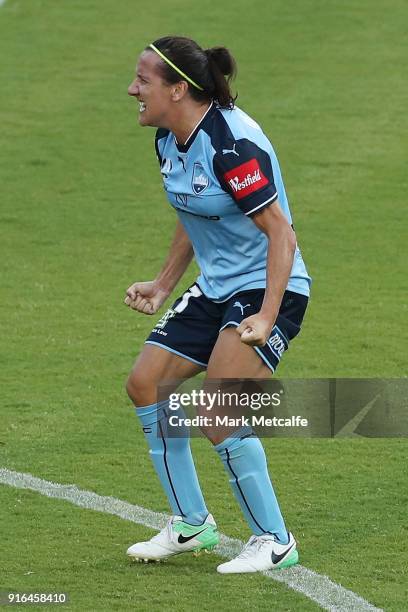 Lisa De Vanna of Sydney FC celebrates victory at the end of the W-League semi final match between Sydney FC and the Newcastle Jets at Leichhardt Oval...