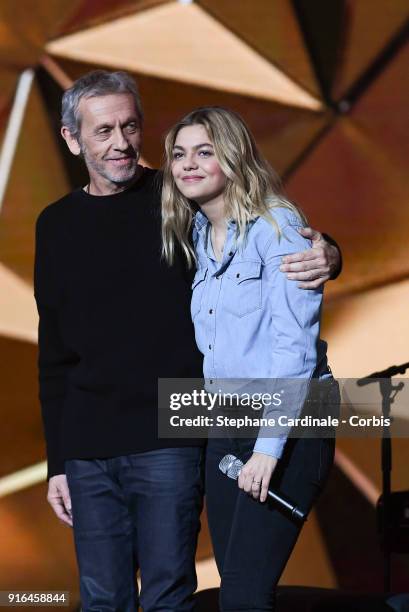 Alain Lanty and singer Louane Emera attend the 33rd "Les Victoires De La Musique" 2018 at La Seine Musicale on February 9, 2018 in...