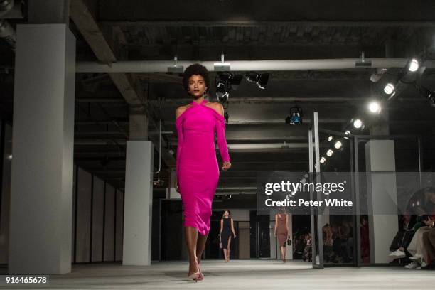 Alecia Morais walks the ruway for Cushnie Et Ochs Fashion Show during New York Fashion Week at Pier 17 on February 9, 2018 in New York City.