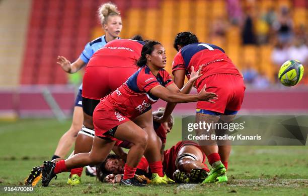 Ana Afuie of the Reds passes the ball during the 2018 Global Tens womens grand final match between Queensland Reds and New South Wales Blues at...