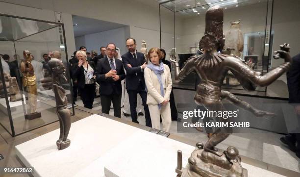 French Prime Minister Edouard Philippe tours the Louvre Abu Dhabi Museum on February 10 on Saadiyat island in the Emirati capital, to launch the...