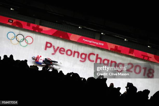 Tucker West of the United States slides during the Men's Singles Luge on day one of the PyeongChang 2018 Winter Olympic Games at Olympic Sliding...