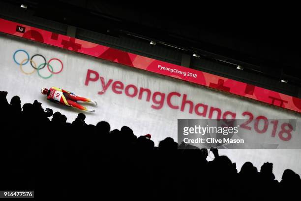 Andi Langenhan of Germany slides during the Men's Singles Luge on day one of the PyeongChang 2018 Winter Olympic Games at Olympic Sliding Centre on...