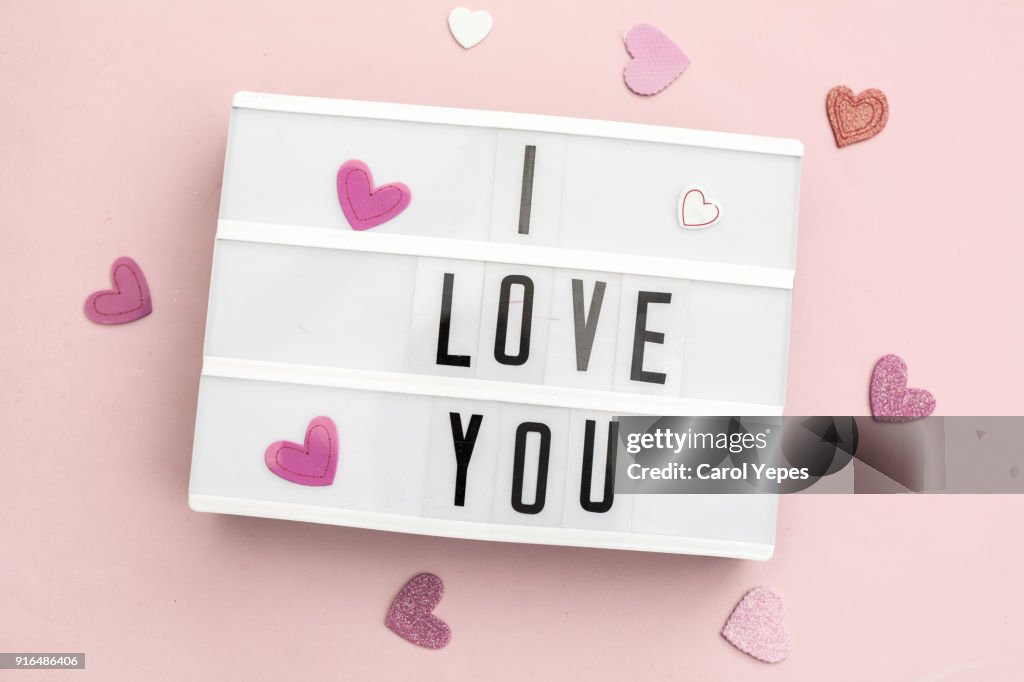 Top view I love your message in lightbox
