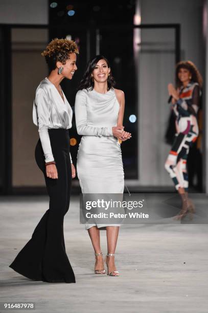 Designers Carly Cushnie and Michelle Ochs walk the ruway for Cushnie Et Ochs during New York Fashion Week: The Shows at Pier 17 on February 9, 2018...