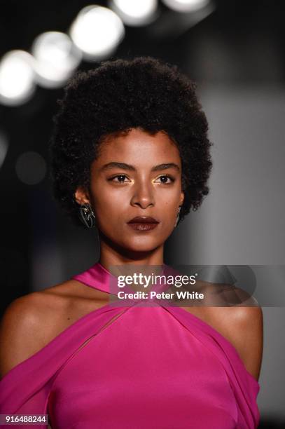 Alecia Morais walks the ruway at Cushnie Et Ochs Fashion Show during New York Fashion Week at Pier 17 on February 9, 2018 in New York City.