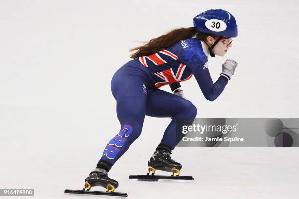 Kathryn Thomson of Great Britain competes during the Ladies 500m Short Track Speed Skating qualifying on day one of the PyeongChang 2018 Winter...