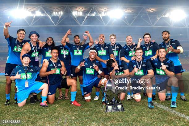 The Blues celebrate victory after defeating the Hurricanes in the 2018 Global Tens Men's Grand Final match between the Blues and Hurricanes at...