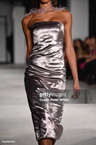 Model, fashion detail, walks the ruway at Cushnie Et Ochs Fashion Show during New York Fashion Week at Pier 17 on February 9, 2018 in New York City.