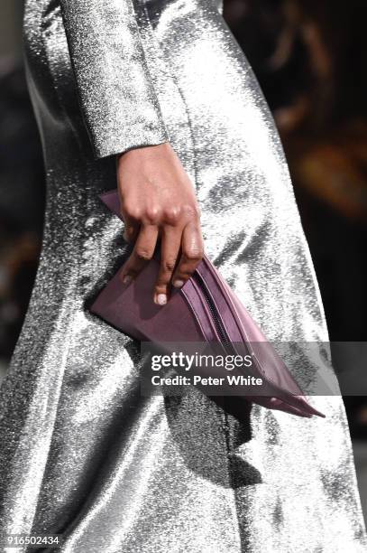 Model, bag detail, walks the ruway at Cushnie Et Ochs Fashion Show during New York Fashion Week at Pier 17 on February 9, 2018 in New York City.