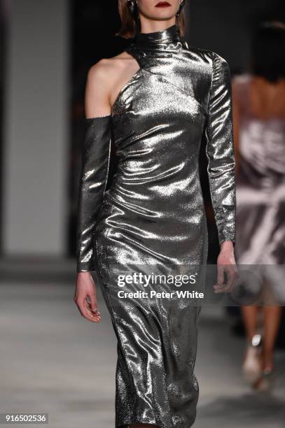 Model, fashion detail, walks the ruway at Cushnie Et Ochs Fashion Show during New York Fashion Week at Pier 17 on February 9, 2018 in New York City.