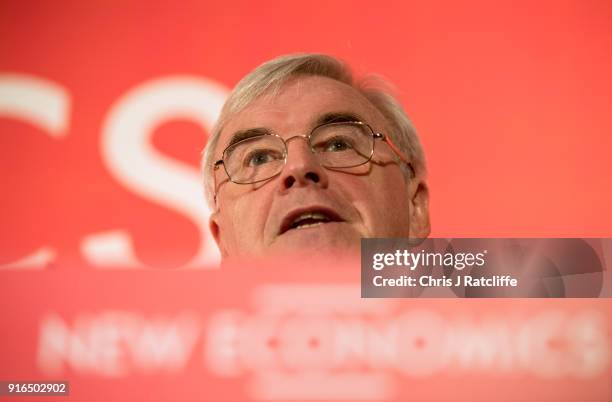 Shadow Chancellor John McDonnell speaks to an audience at a Labour Party conference on alternative models of ownership on February 10, 2018 in...