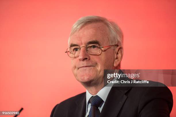 Shadow Chancellor John McDonnell speaks to an audience at a Labour Party conference on alternative models of ownership on February 10, 2018 in...