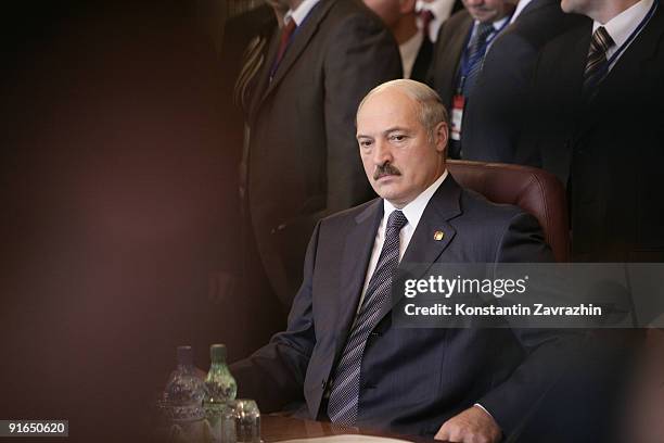 Berlarussian President Alexander Lukashenko attends a plenary meeting of the Commonwealth of the Independent States Summit October 2009 in Chishinau,...