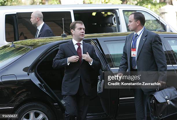 Russian President Dmitry Medvedev arrives for a plenary meeting of the Commonwealth of the Independent States Summit October 2009 in Chishinau,...