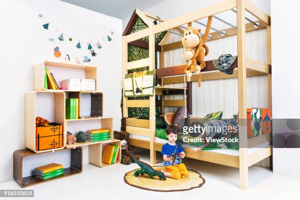 two little boys to play in the bedroom - bunk beds for 3 stock pictures, royalty-free photos & images
