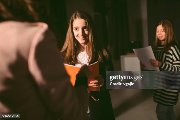 school play rehearsal - girl stage stock pictures, royalty-free photos & images