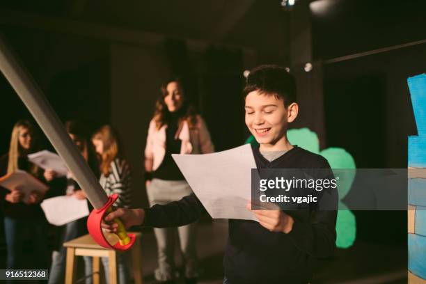 school play rehearsal - kid actor stock pictures, royalty-free photos & images