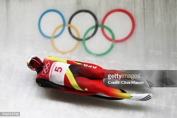 Felix Loch of Germany slides during the Men's Singles Luge on day one of the PyeongChang 2018 Winter Olympic Games at Olympic Sliding Centre on...