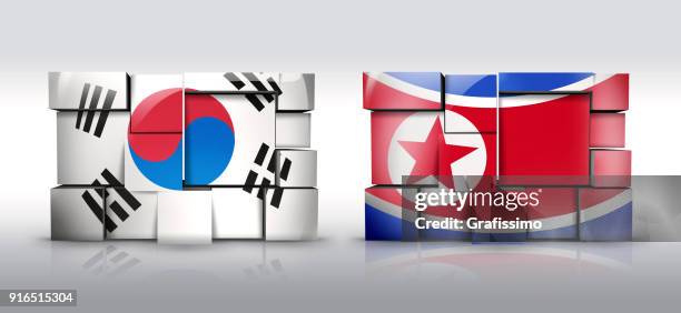 wall of north and south korea with national flag - border wall stock illustrations