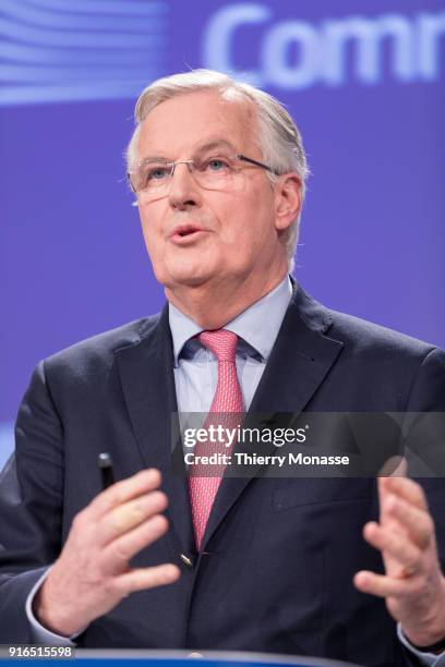 European Chief Negotiator for the United Kingdom Exiting the European Union Michel Barnier gives a press briefing at the end of a round of...