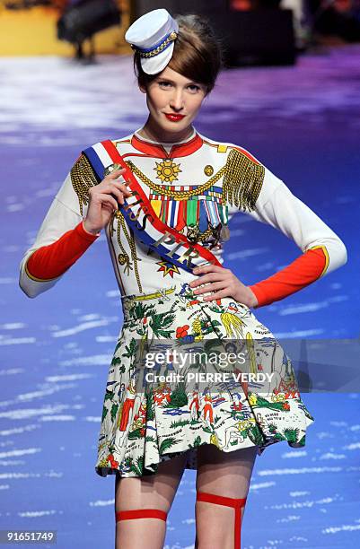 Model presents an outfit by French designer Jean-Charles de Castelbajac during ready-to-wear Spring-Summer 2010 fashion show on October 6, 2009 in...