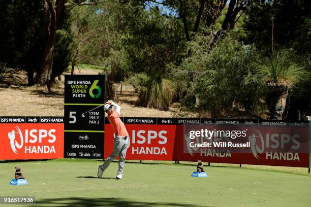 Jazz Janewattananond of Thailand takes his tee shot on the 5th hole during day three of the World Super 6 at Lake Karrinyup Country Club on February...